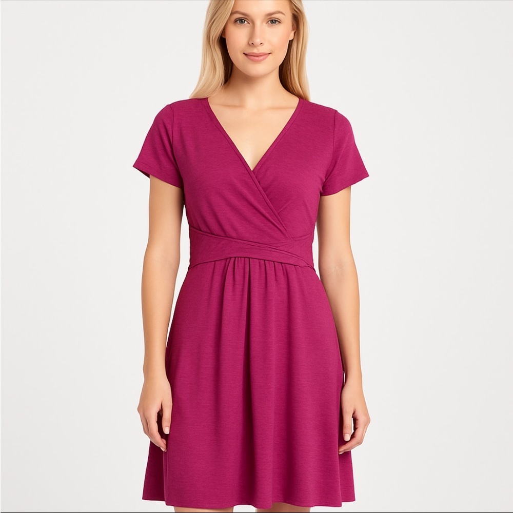 Horny Toad Fuchsia Wrap-Style Short Sleeve Dress